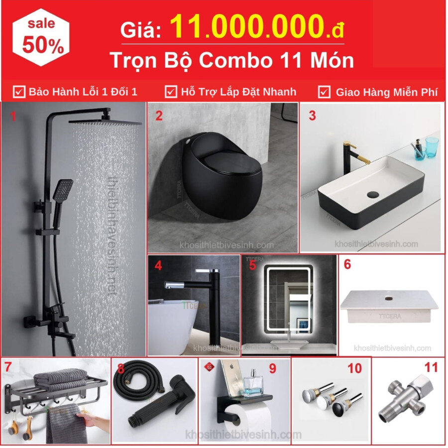 Combo Nhà Tắm Màu 11 Món Full Đen Giá 11 Triệu CB11-1100