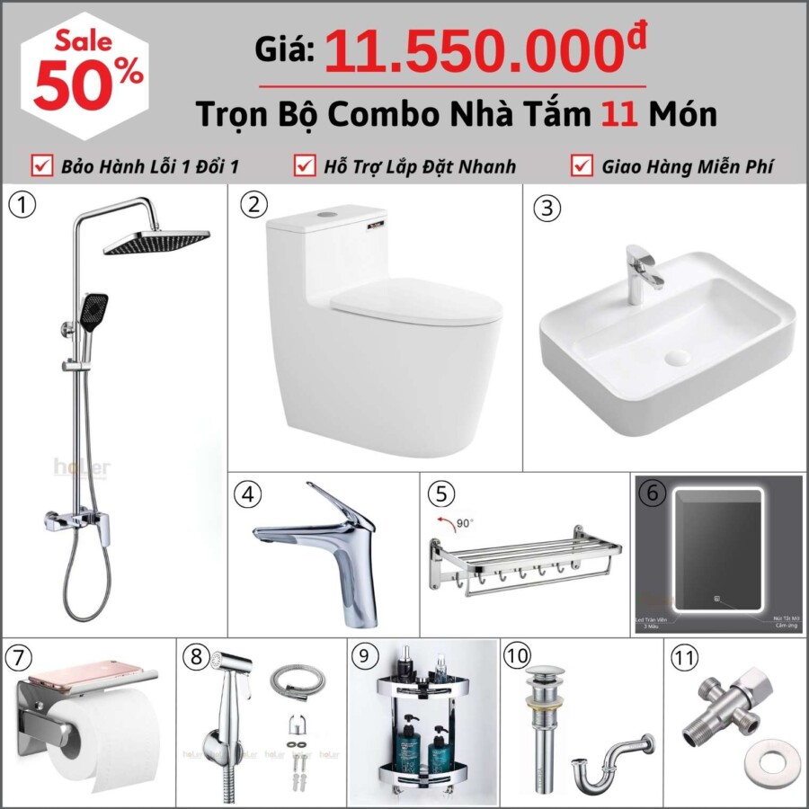 Combo Nhà Vệ Sinh 11 Món 11.55 Triệu hoLer CBHL08-11550
