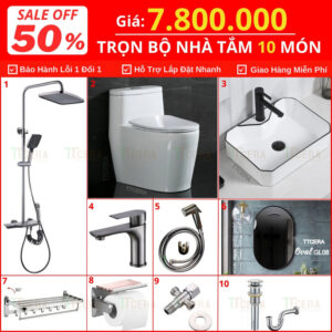 Combo Nhà Vệ Sinh Trọn Bộ 10 Món 7.8 Triệu Cao Cấp CB10-7800T4