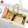 ComboChậu Rửa Chén Kèm Vòi Đơn Thác Nước Inox 304 Mạ Vàng hoLer HLCR721-7846