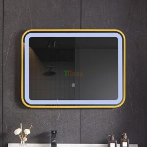 Gương Led Cảm Ứng Chữ Nhật Viền Inox Mạ Vàng TTCERA GL29