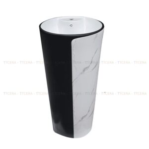 Lavabo Sứ Trụ Đứng Liền Khối Tròn Đen Vân Đá TTCERA LBT12