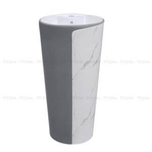 Lavabo Sứ Trụ Đứng Liền Khối Tròn Xám Vân Đá TTCERA LBT11
