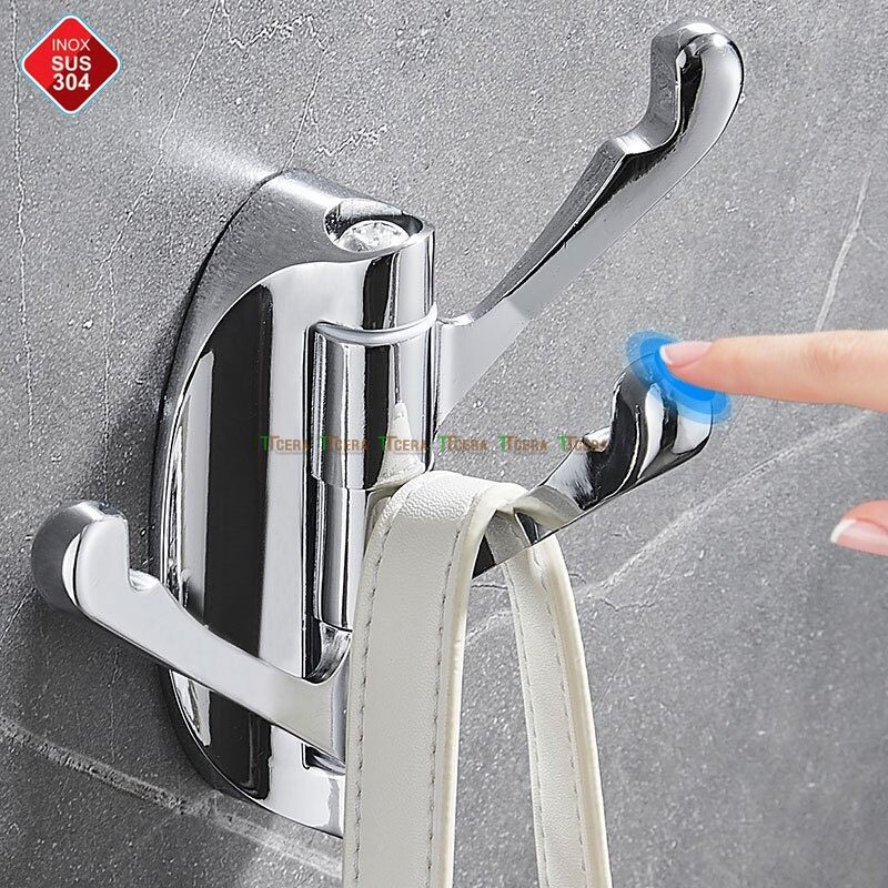 Móc Áo 3 Chạc Màu Crom Xoay Treo Tường Inox 304 Bóng TTCERA MK06