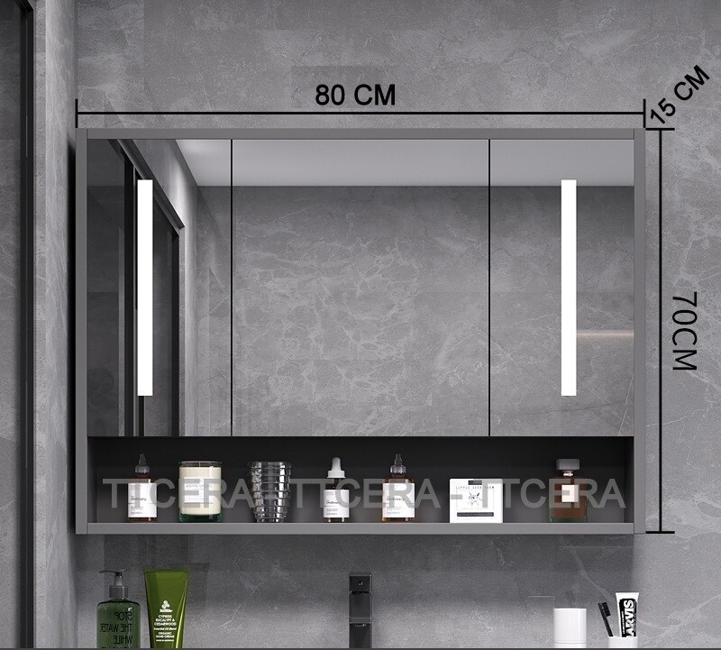 Tủ Gương Lavabo Nhựa 3 Cánh Led PVC Đặc TTCERA TG08
