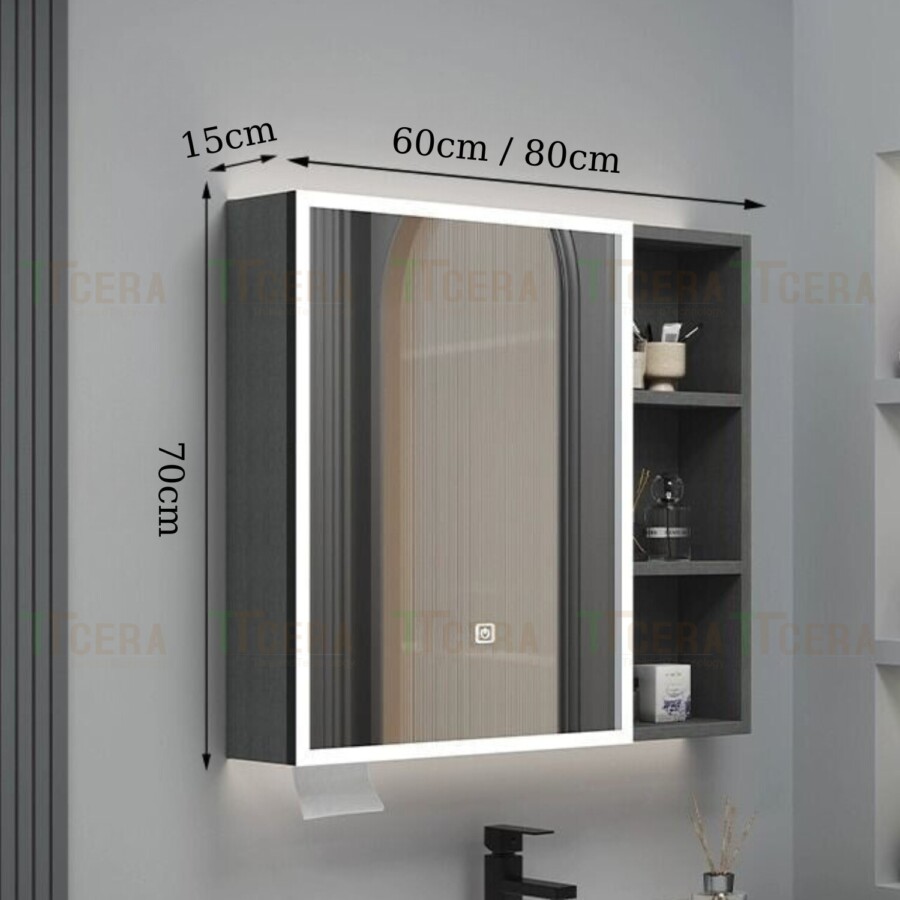 Tủ Gương Lavabo Nhựa PVC Cánh Led TTCERA TG12 (600mm)