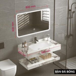Tủ Lavabo Bàn Đá Bóng Trắng Vân Xám 2 Tầng Chống Trầy TLVBD-24