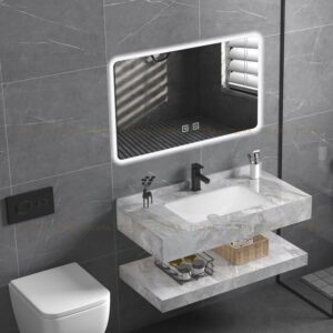 Tủ Lavabo Bàn Đá Bóng Xám 2 Tầng Chống Trầy TLVBD-25