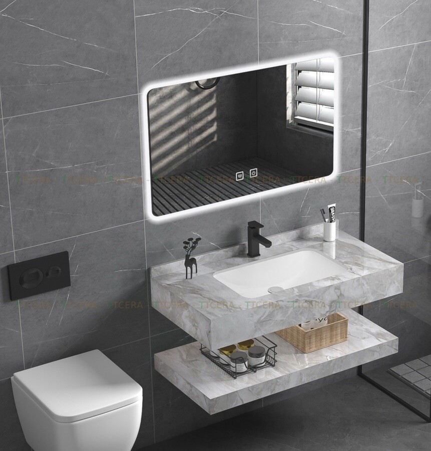 Tủ Lavabo Bàn Đá Bóng Xám 2 Tầng Chống Trầy TLVBD-25