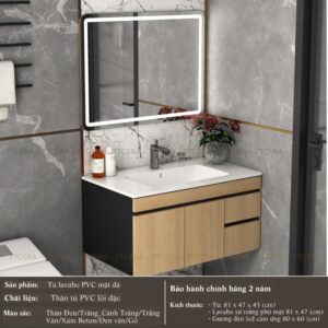 Tủ Lavabo Nhựa Đặc PVC PIMA Gương Led TLVB69-8147A