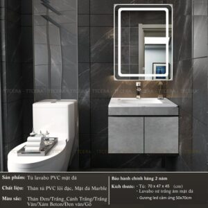 Tủ Lavabo Nhựa Đặc PVC PIMA Gương Led TLVB91-7047A