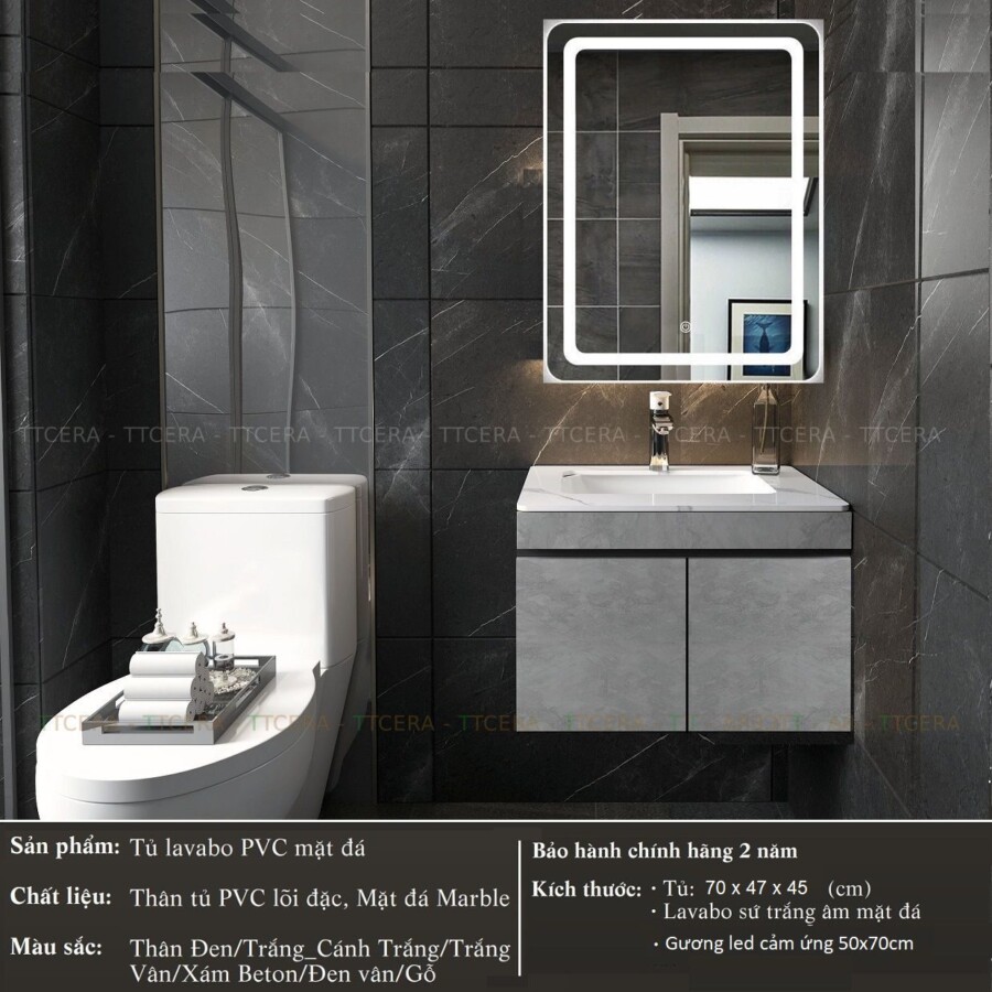 Tủ Lavabo Nhựa Đặc PVC PIMA Gương Led TLVB91-7047A
