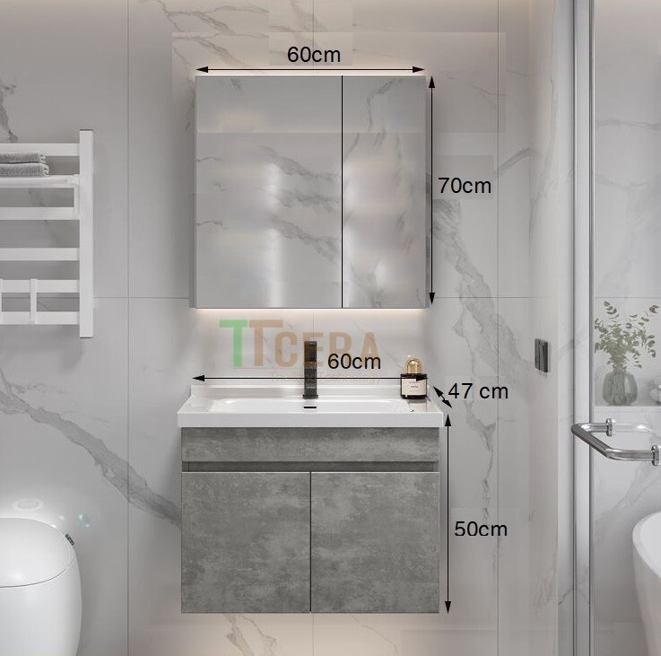 Tủ Lavabo Nhựa Đặc PVC PIMA Và Tủ Gương TLVB113-6047