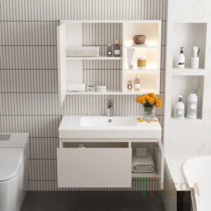 Tủ Lavabo Nhựa PVC Đặc Có Led Màu Trắng Kem TTCERA TLVB160