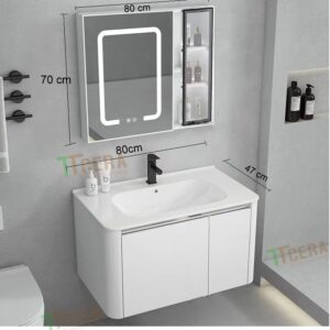 Tủ Lavabo Nhựa PVC Đặc Có Led Màu Trắng TTCERA TLVB105