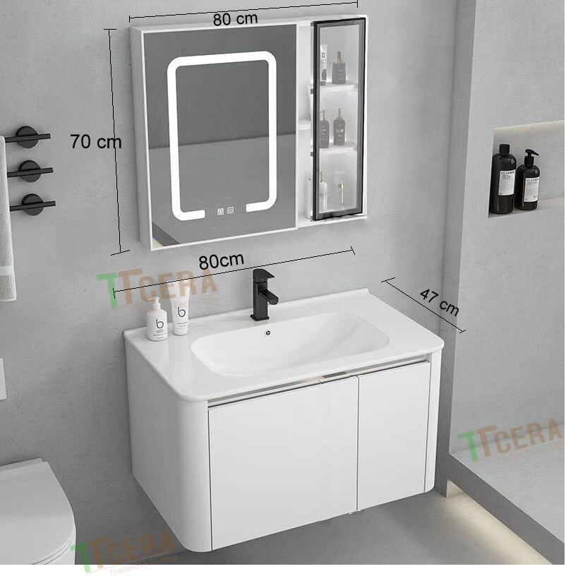 Tủ Lavabo Nhựa PVC Đặc Có Led Màu Trắng TTCERA TLVB105