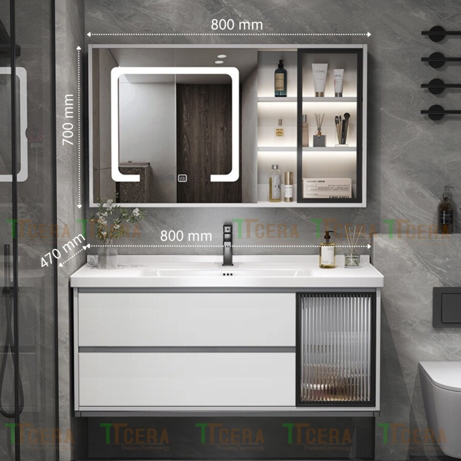 Tủ Lavabo Nhựa PVC Đặc Màu Trắng TTCERA TLVB103