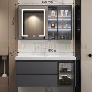 Tủ Lavabo Nhựa PVC Đặc Màu Xám TTCERA TLVB148-8047