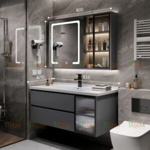 Tủ Lavabo Nhựa PVC Đặc Màu Xám Xánh TTCERA TLVB127-8047