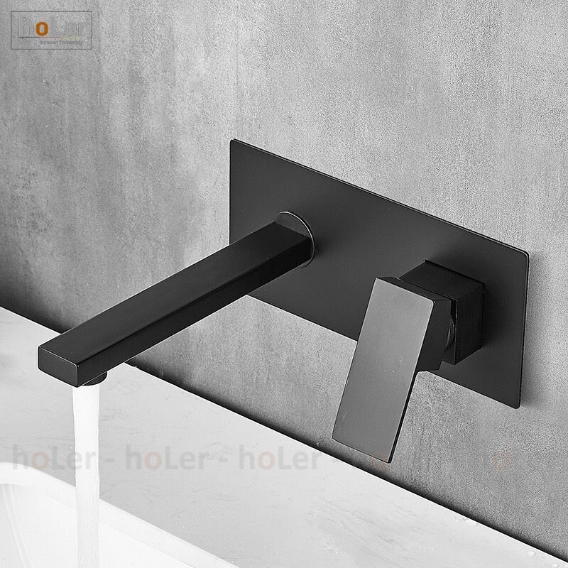 Vòi Lavabo Âm Tường Đồng Thau Sơn Tĩnh Điện Đen HoLer HL-LBA600