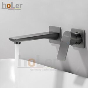 Vòi Lavabo Âm Tường Đồng Thau Sơn Tĩnh Điện Xám HoLer HL-LBA611
