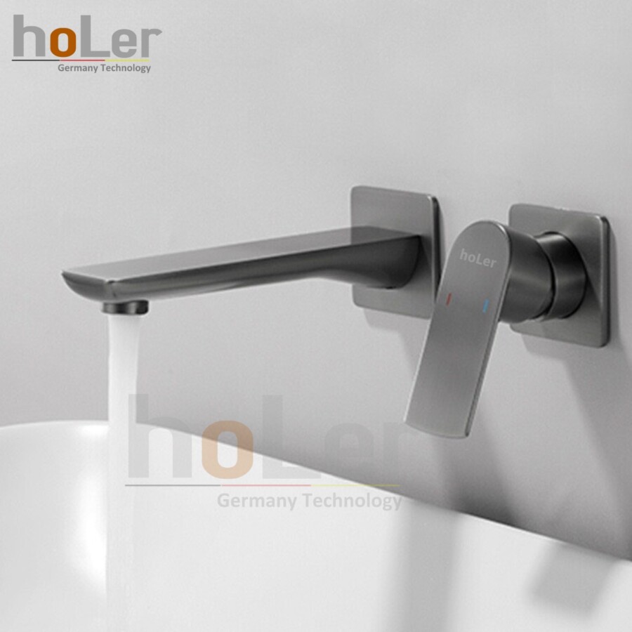 Vòi Lavabo Âm Tường Đồng Thau Sơn Tĩnh Điện Xám HoLer HL-LBA611