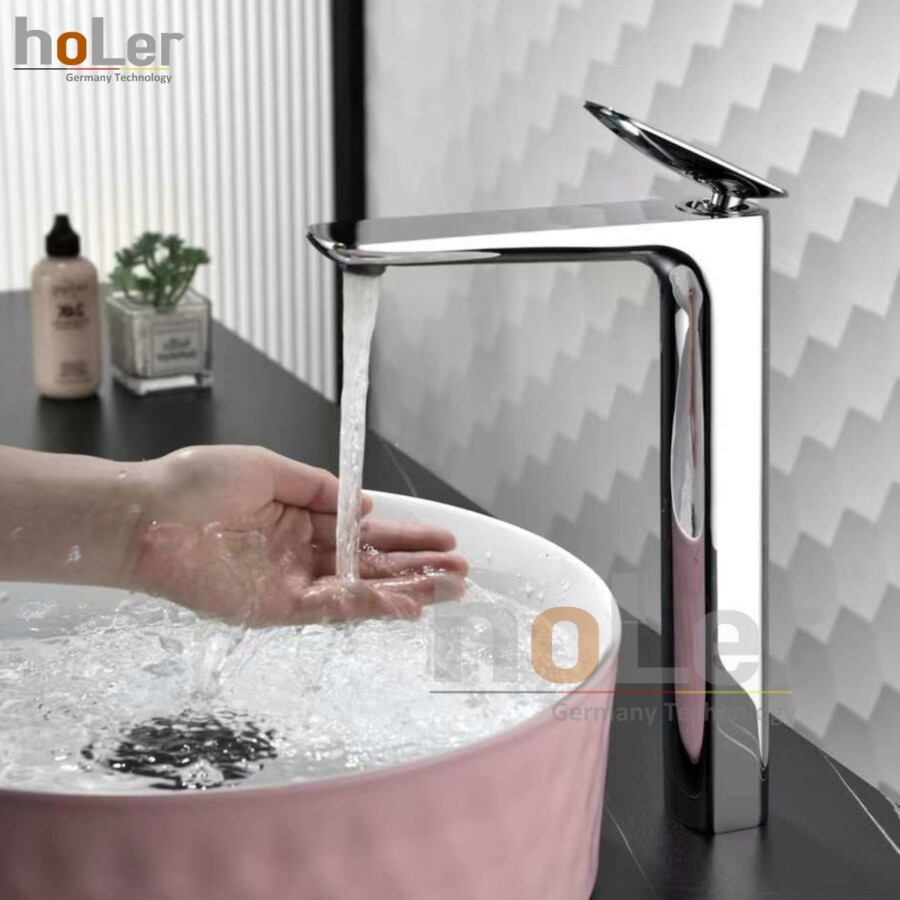 Vòi Lavabo Nóng Lạnh Đồng mạ Crome Cao 30cm Holer HL-LB6105